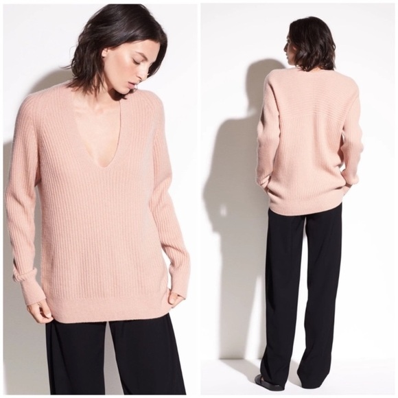 Vince Raglan Rib V Neck‎ Pullover pink wool cashmere blend - Picture 1 of 6